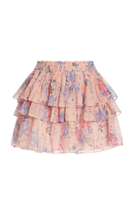 Brynlee Floral Cotton Silk Tiered Mini Skirt展示图