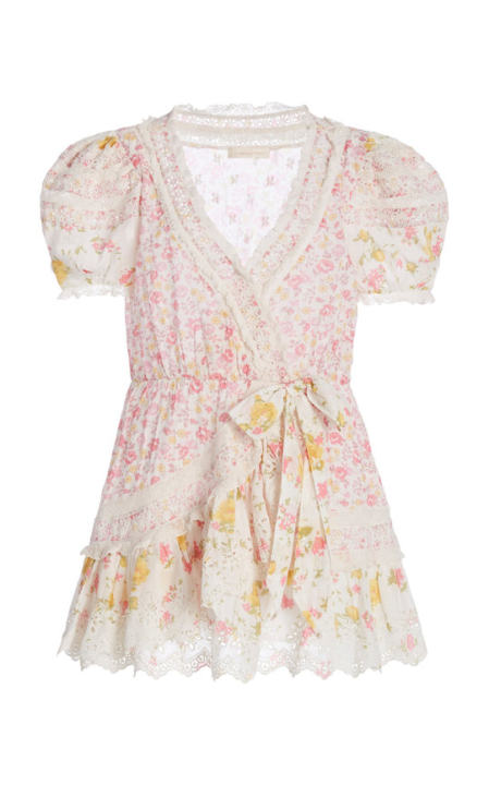 Belen Patchwork Floral Cotton Wrap Mini Dress展示图