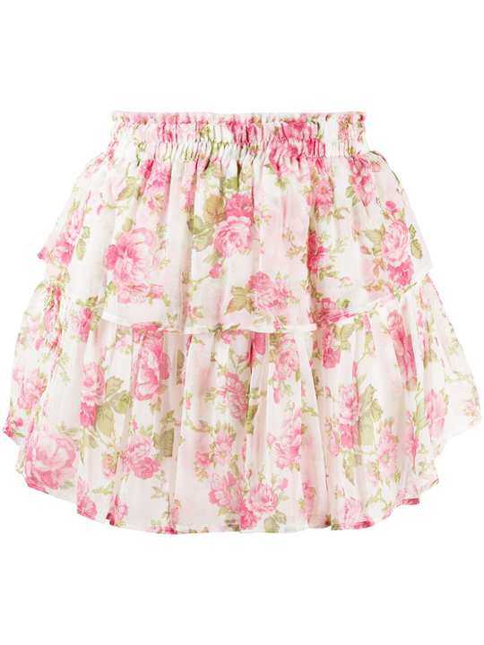 rose-print ruffled mini skirt展示图