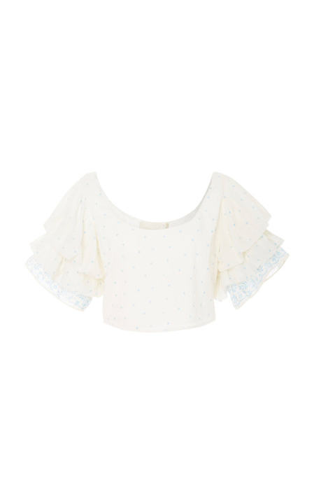 Christine Ruffle Sleeve Crop Top展示图