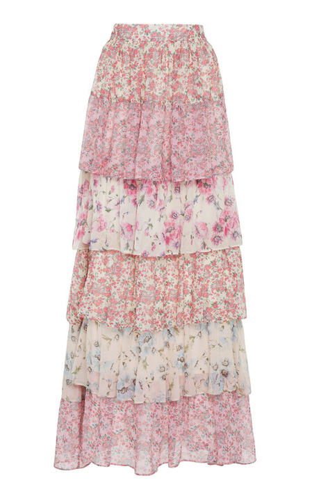 Carmen Tiered Floral-Print Silk Maxi Skirt展示图