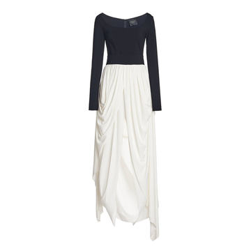 Jersey-Inset Draped Crepe Maxi Dress