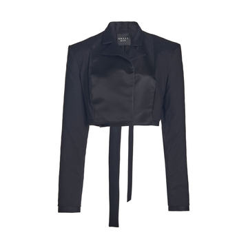 Reversed Wool-Silk Cropped Wrap Blazer