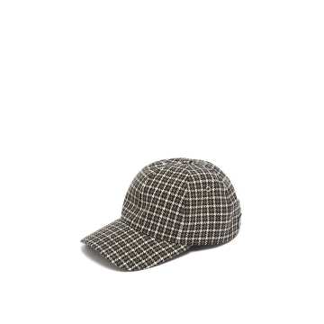 Houndstooth-check wool-blend cap
