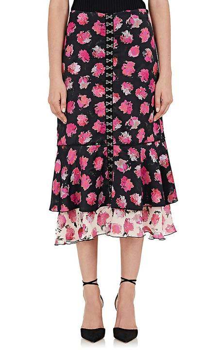 Floral Matte Satin Midi-Skirt展示图