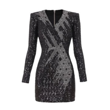 Short black and silver sequin-embroidered dress