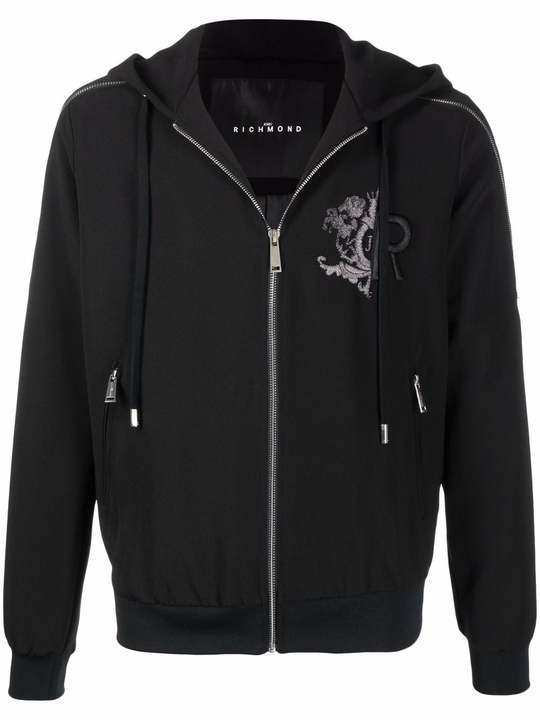 logo-embroidered zipped hoodie展示图