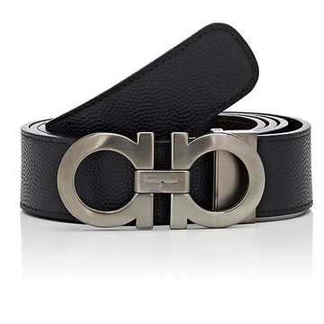 Double Gancini-Buckle Reversible Leather Belt