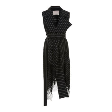 Pinstripe And Lace Wool-Blend Wrap Dress