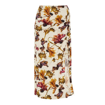 Ruched Floral-Print Sateen Skirt