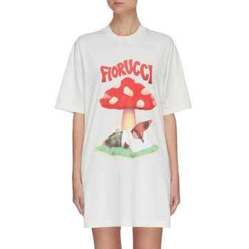 品牌名称蘑菇趣味图案T恤