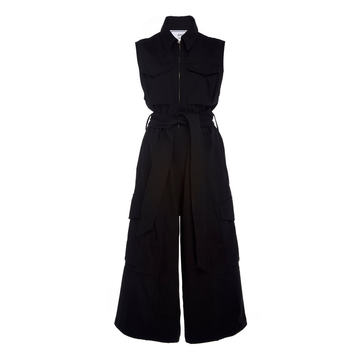 Belted Wool Cropped Jumpsuit