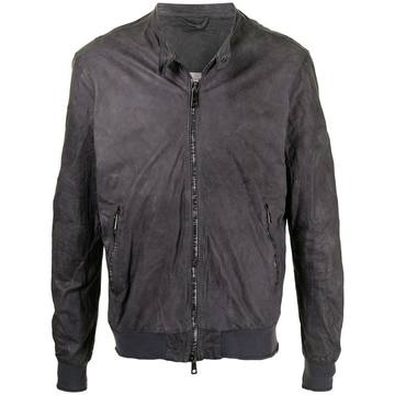 crinkled leather band-collar jacket