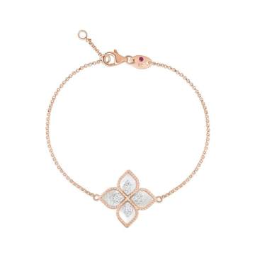 Princess Flower珍珠钻石红宝石18k玫瑰金花卉造型手链