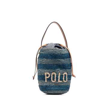 stripe-print woven bucket bag