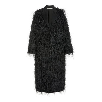 Feather-Embellished Wool Coat