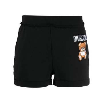 embroidered-teddy cotton shorts