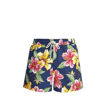 Logo-embroidered floral-print swim shorts