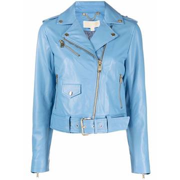 belted leather biker jacket