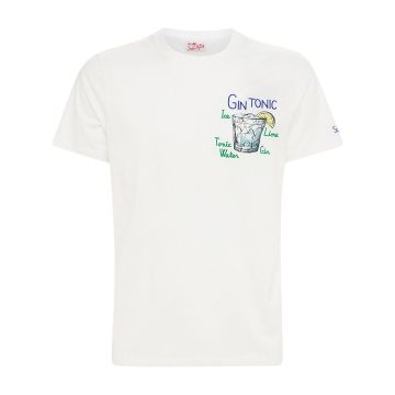 “GIN TONIC”刺绣棉质平纹针织T恤
