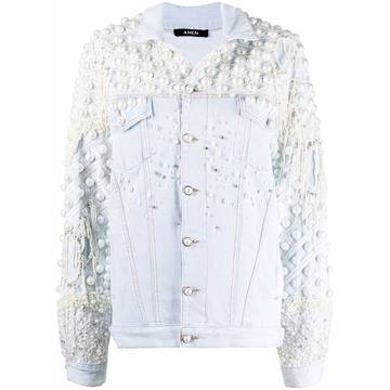 faux-pearl embellished denim jacket