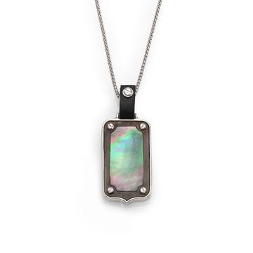 Plated Sterling Silver &amp; Mother-Of-Pearl Dog Tag Pendant