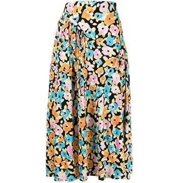 Watercolour floral print midi skirt