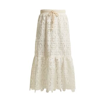 Drawstring-waist lace skirt