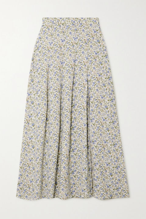 【NET SUSTAIN】Maisie 褶裥花卉印花绉纱中长半身裙展示图