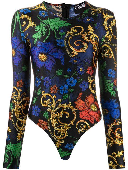 Barocco floral-print long sleeved bodysuit展示图