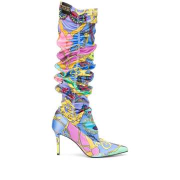 baroque print ruched boots