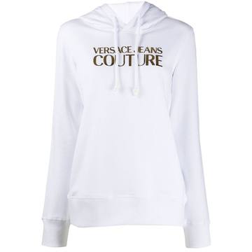 metallic logo print drawstring hoodie