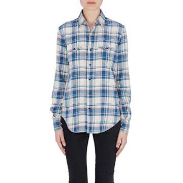 Checked Cotton-Blend Flannel Western Shirt