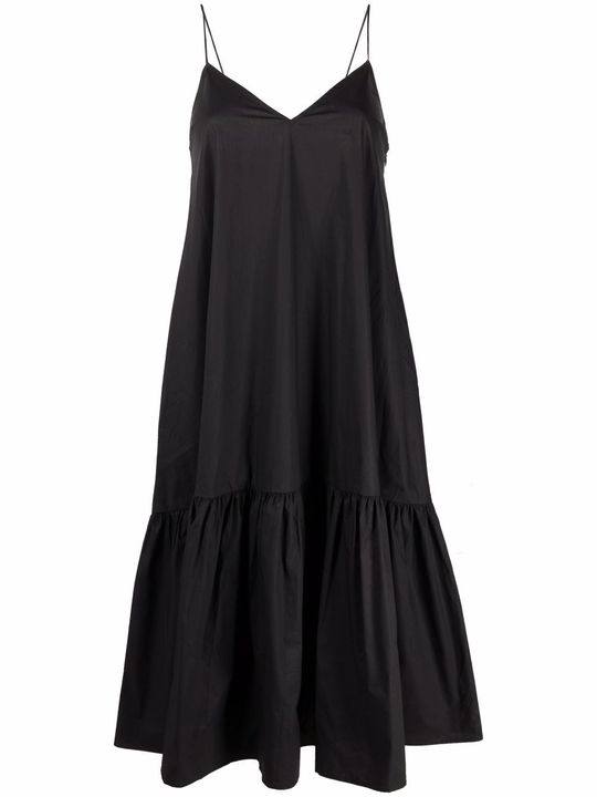 V-neck ruffle-hem midi dress展示图