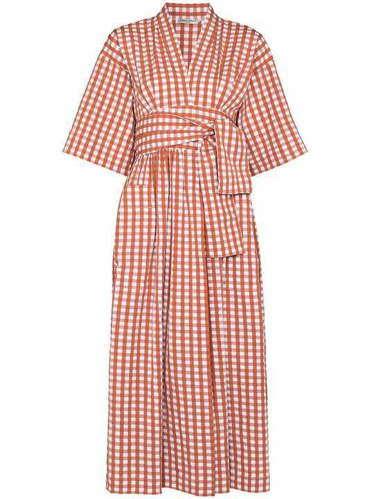 Charita gingham wrap midi dress展示图