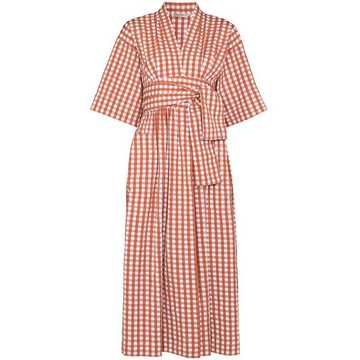 Charita gingham wrap midi dress