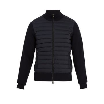 High-neck contrast-panel quilted-down jacket