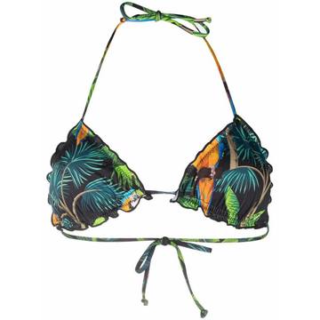 Tropical-print bikini top