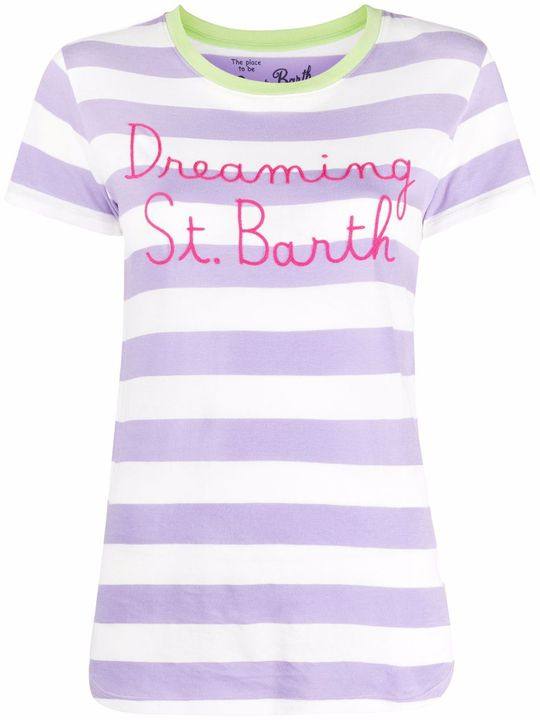 embroidered-logo striped T-shirt展示图