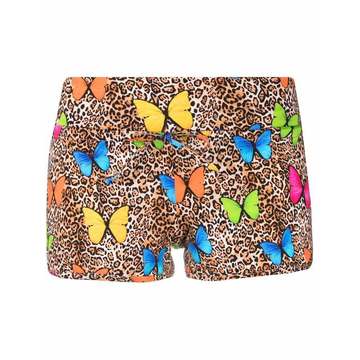 butterfly-leopard print mini shorts