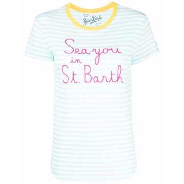 embroidered-logo striped T-shirt