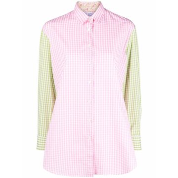 checked embroidered-logo cotton shirt