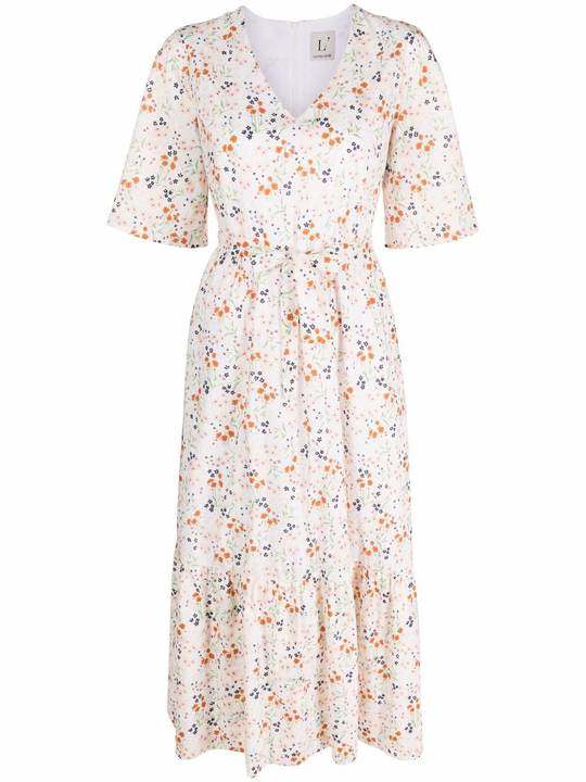 floral-print ruffle-hem midi dress展示图