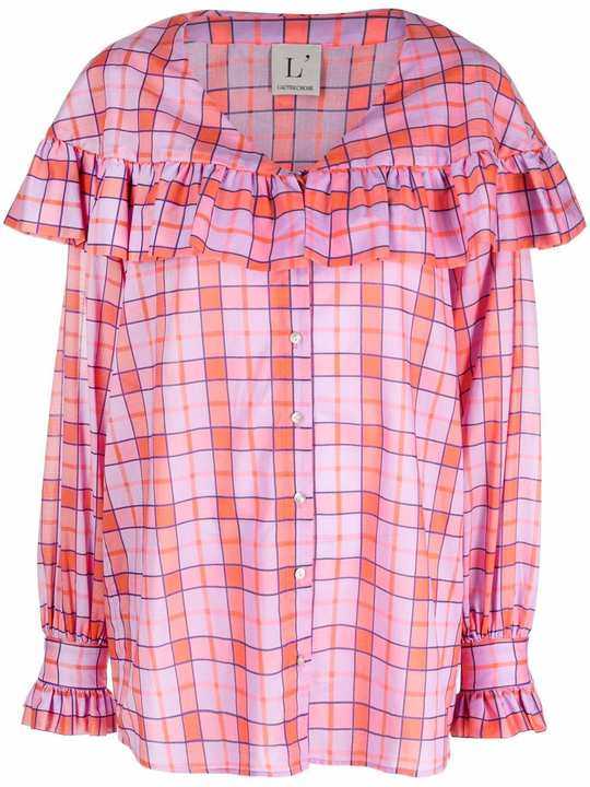 tartan-check ruffled shirt展示图