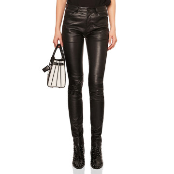Stretch Leather Mid Rise Pants