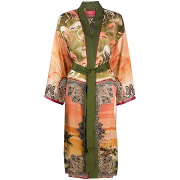 graphic-print silk kimono