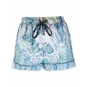 graphic-print drawstring silk shorts