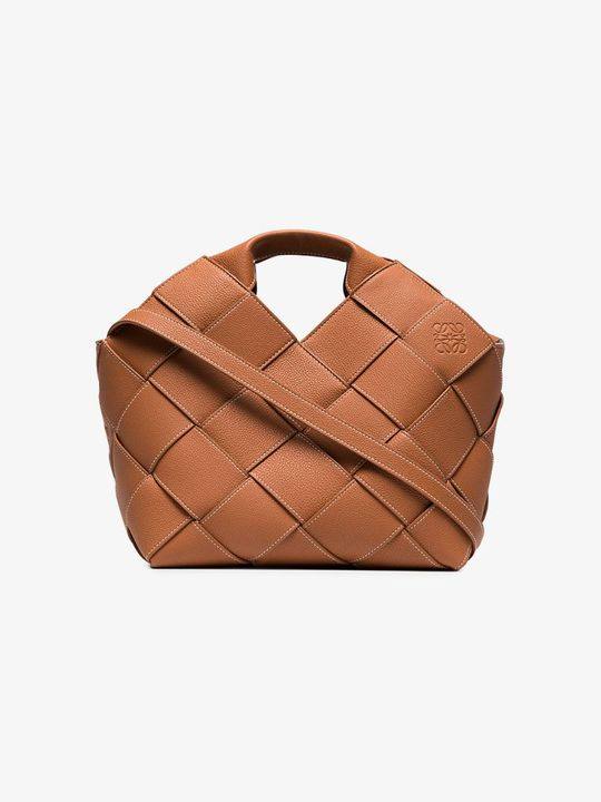 Brown Woven Leather Basket Tote展示图