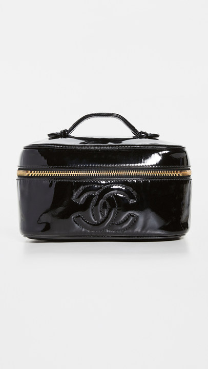 Chanel Black Patent Wide Vanity Bag展示图