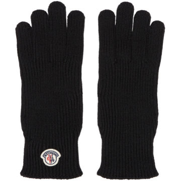 Black Wool Logo Gloves